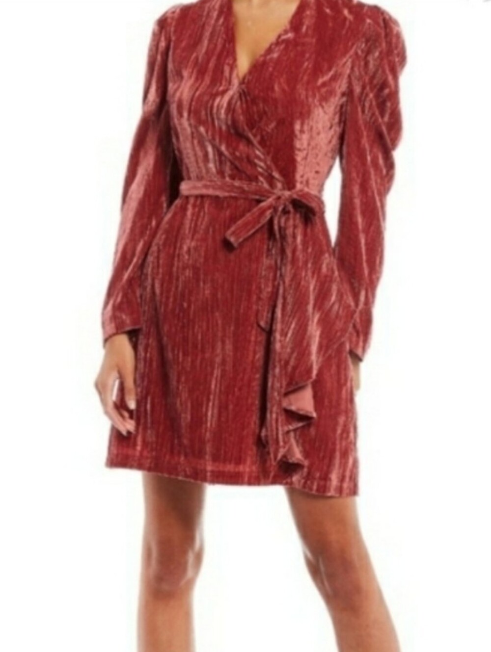 Adelyn Rae Priscilla Crushed Velvet Faux Wrap Mini Dress